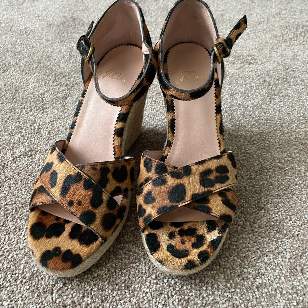 J. CREW leopard mohair wedges sandals NEARLY NEW